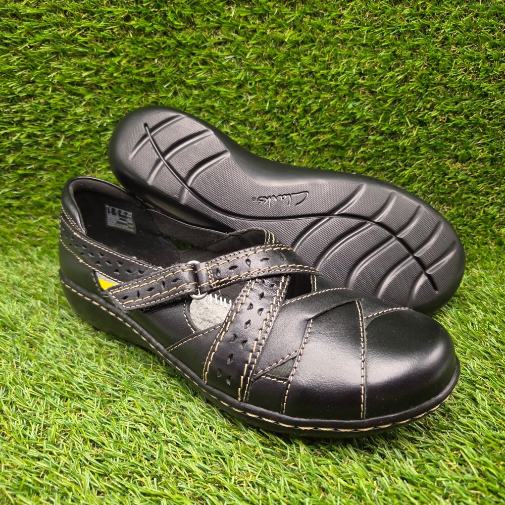 Clarks‎ Ashland Spin Q 8.5 WIDE Women's Leather Comfort Loafers Black